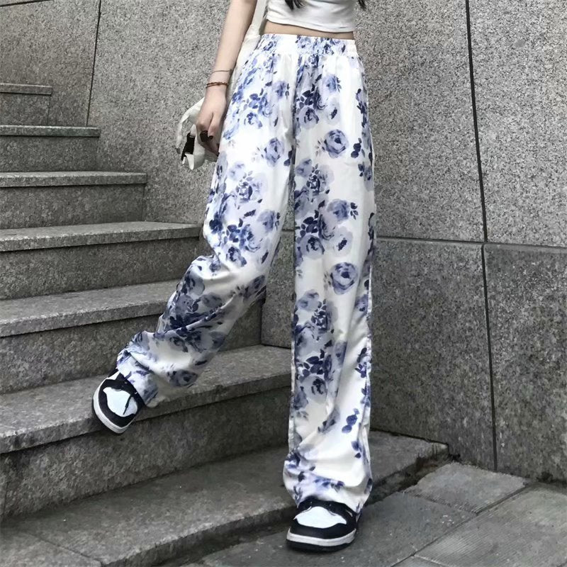 Women’s Tie-Dye Floral Wide-Leg Pants – Loose Casual Floor-Length Style