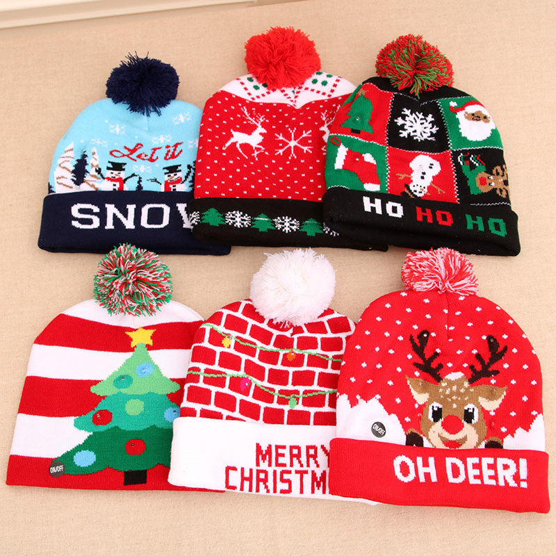 LED Light Up Christmas Knitted Hat Sweater Beanie for Kids and Adults