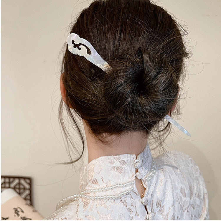 White Acetate Hairpin Simple Modern Hair Clasp