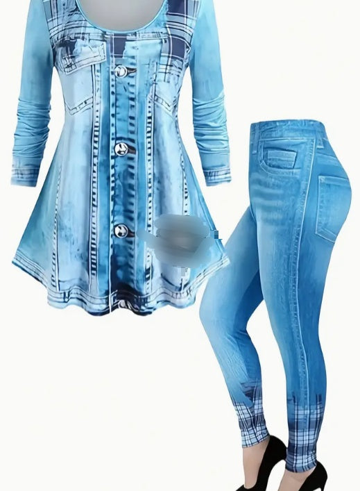 Women's 2 Suits, Printed Cardigan Jacket With Solid Color Casual Pants Vest Everyday Suit