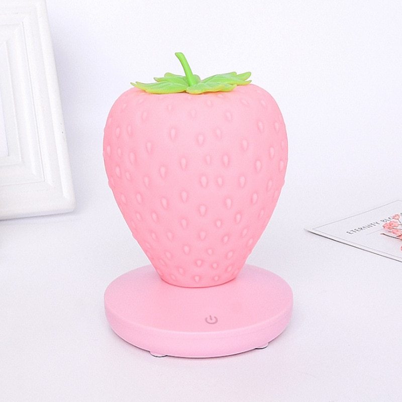 USB Rechargeable Strawberry Night Light – Cute LED Desk & Bedside Lamp