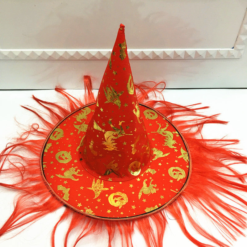 Halloween Hat Masquerade Dress Up Wizard Hat Witch Hair Witch Pumpkin Bronzing Hat