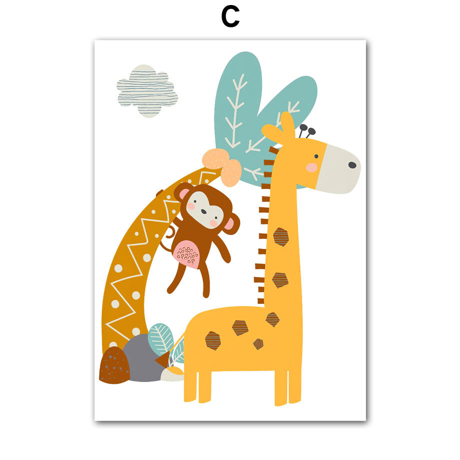 Safari Jungle Animal Wall Art – Giraffe, Lion, Elephant & Toucan Nordic Style Canvas Poster