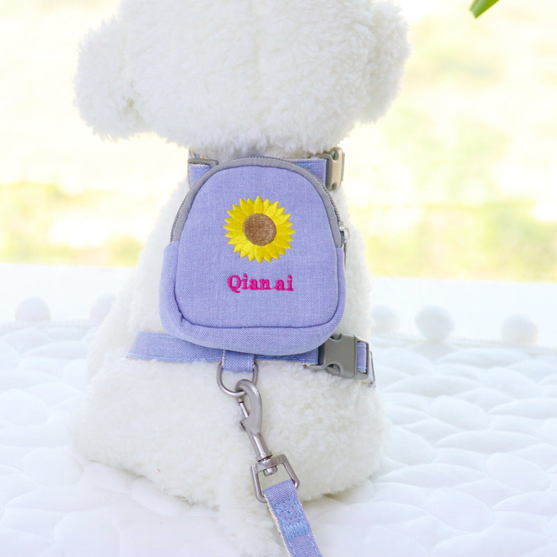 Korean Embroidered Pet Backpack Leash Chest Strap