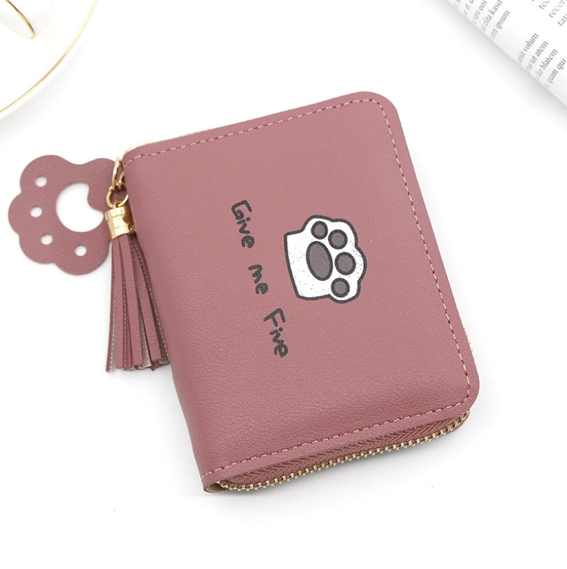 Slim PU Leather Cat Pattern Card Wallet Women Chic