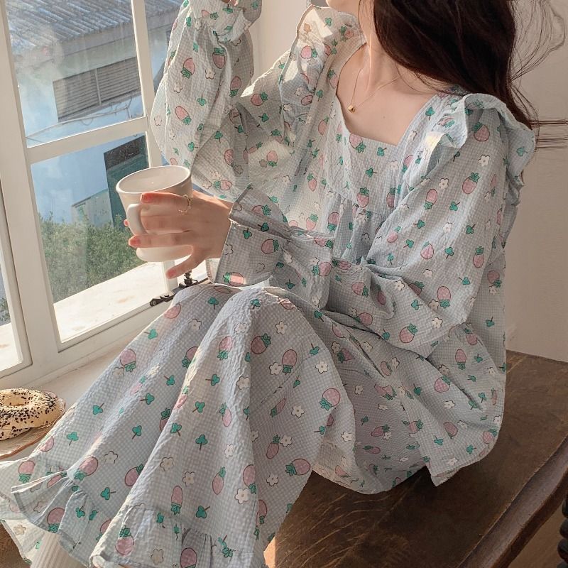 Unisex Long Sleeve Two Piece Pajama Set With Thin Fabric