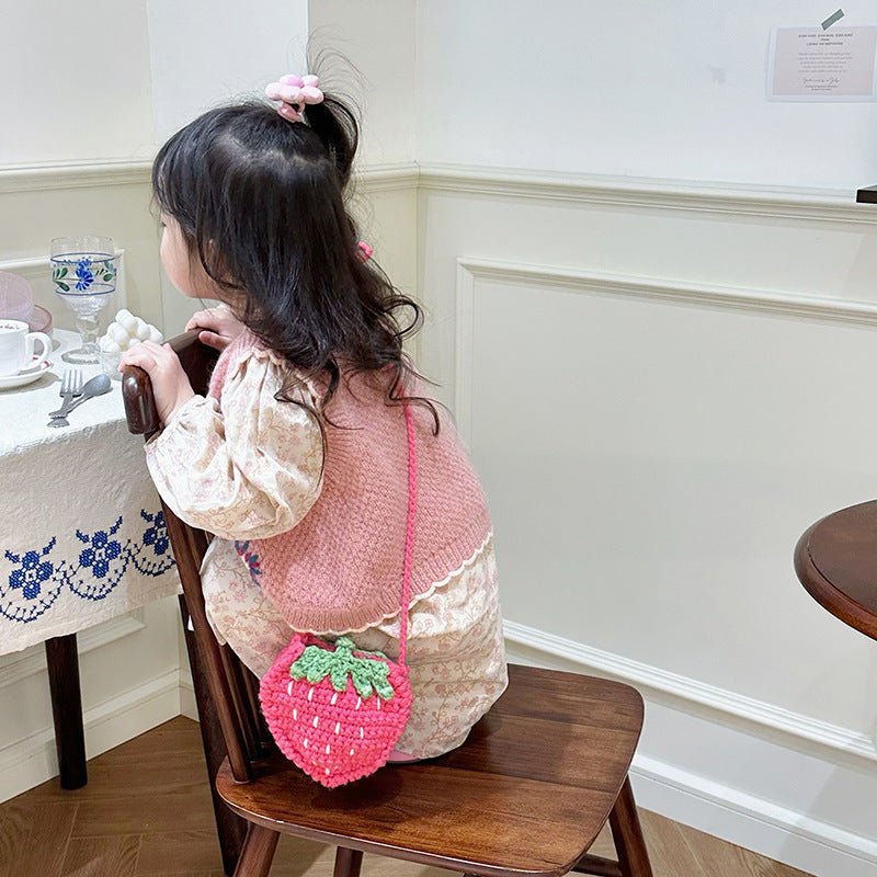 Handmade Knitted Children’s Wool Crossbody Bag – Cute Strawberry Design