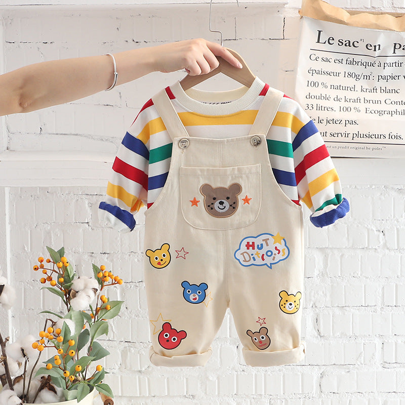 Boys Plaid Cotton Top And Overalls Set Regular Fit