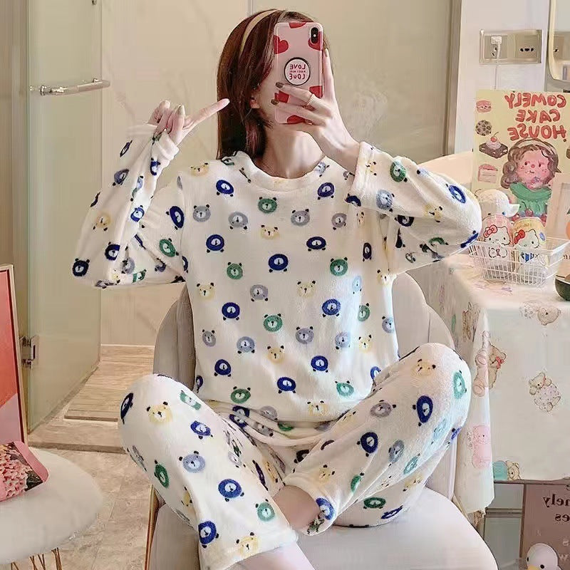 Women's Flannel Pajama Set Plus Size Animal Pattern