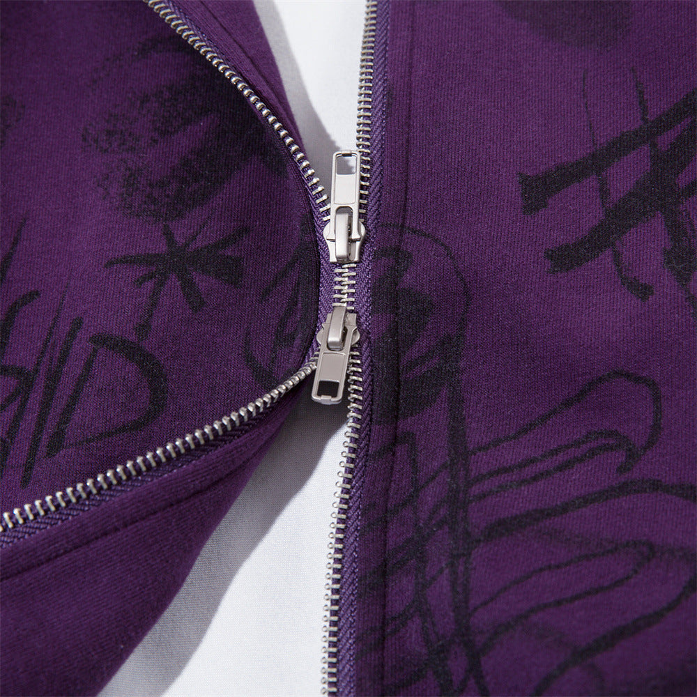 Printed Hoodie Men Covered With Graffiti