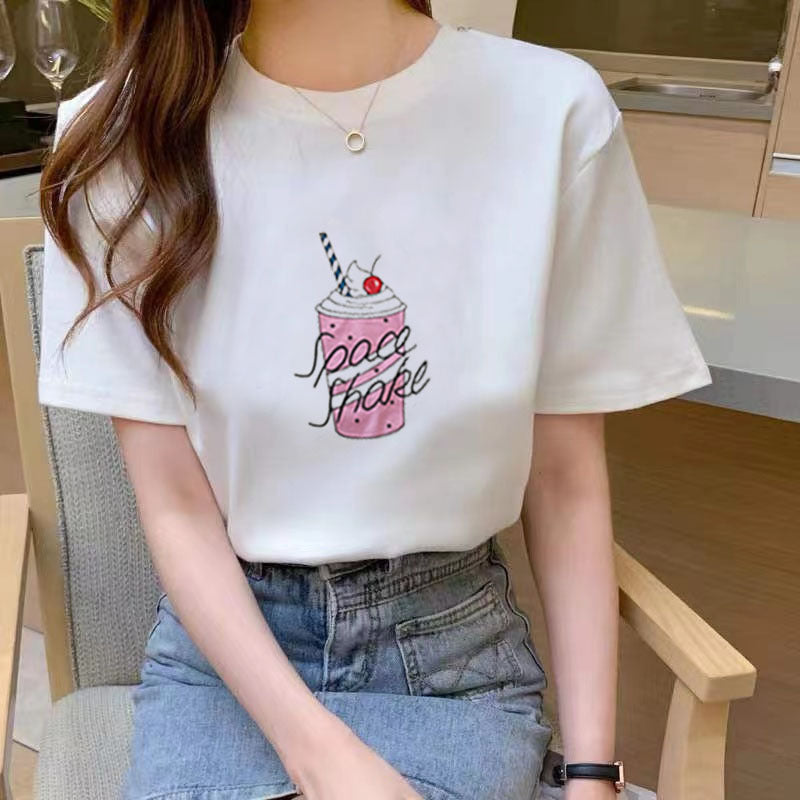 Summer Slim Fit Loose White T-Shirt – Short Sleeve Student Style Casual Top for Women