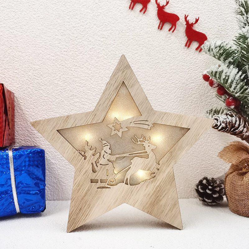 Christmas Decorations Luminous Five-pointed Star Wooden Craft Lighting