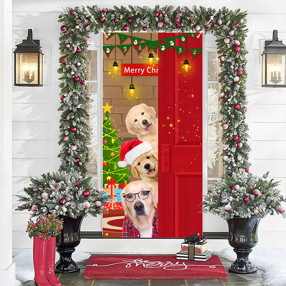 Christmas Curtain Flag Outdoor Photo Puppy Background Hanging Cloth