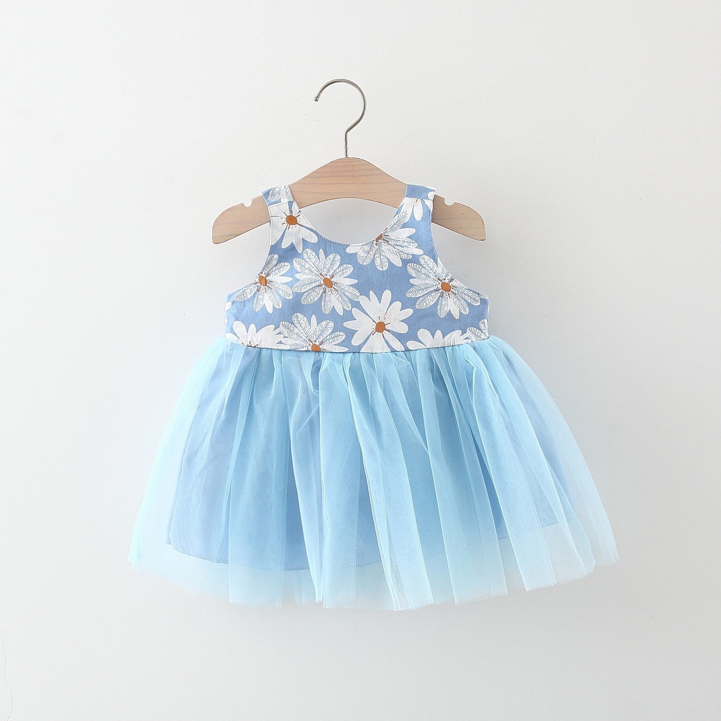 Girls' Summer New Floral Mesh Slip Dress