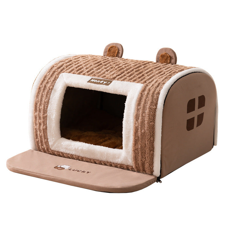 Autumn And Winter Small Dog Three-dimensional Bear Arc Pet Bed