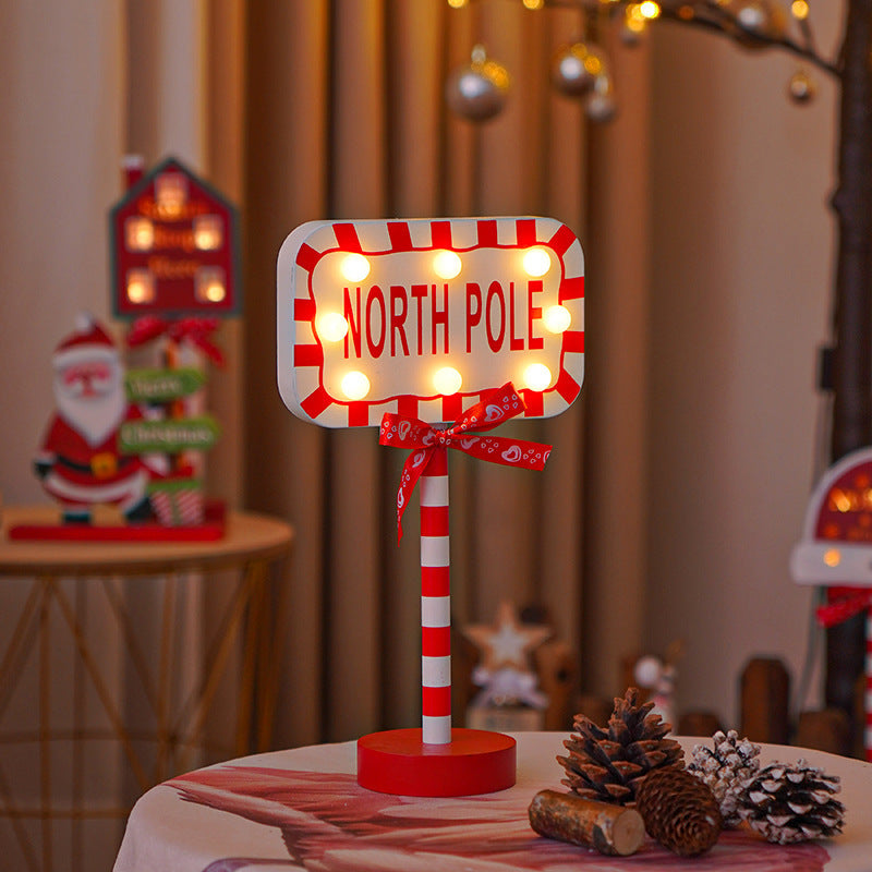 Wooden Christmas STOP Road Decorative Light