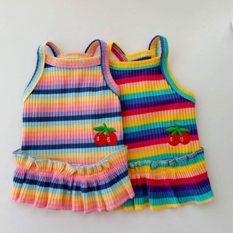 Pet Color Striped Cherry Princess Dress