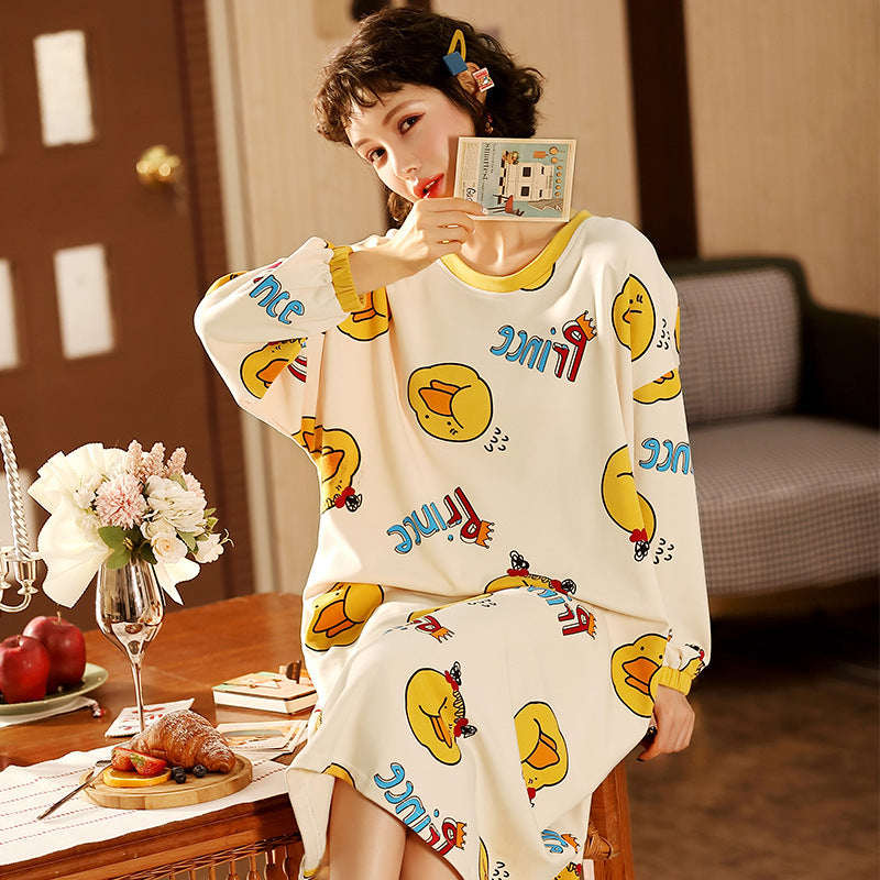Pure Cotton Long-sleeved Plus Size Thin Long Skirt Loungewear