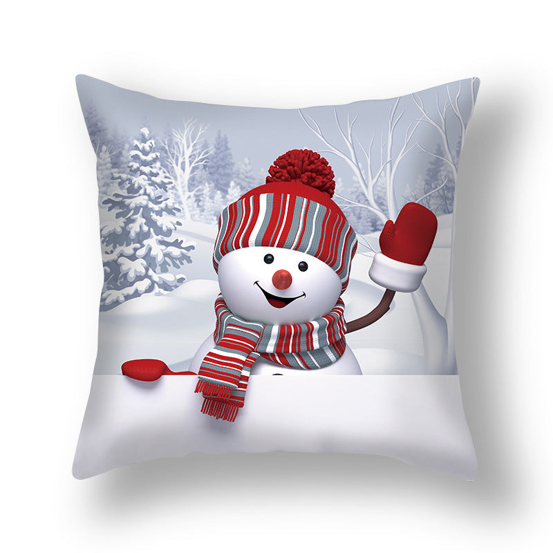 Cartoon Snowman Santa Peach Skin Cushion Cover Cartoon Printed Sofa Pillow Case