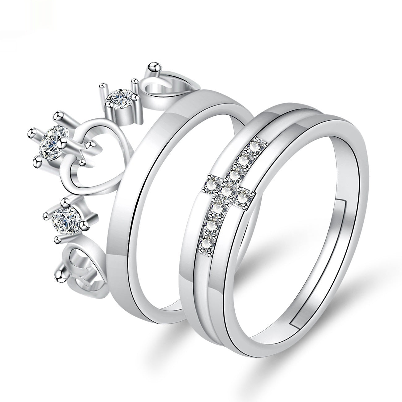 Elegant Crown-Shaped Moissanite Electroplated Copper Couple Rings Set