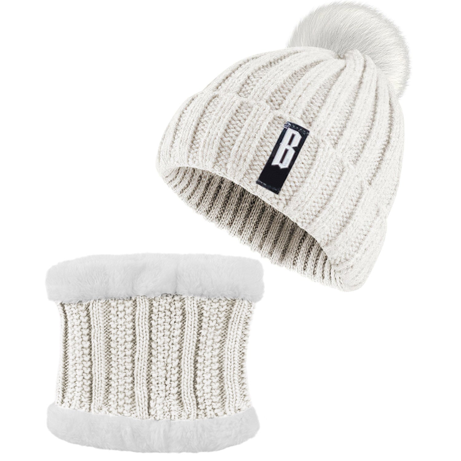 Women's Winter Knit Beanie and Scarf Set