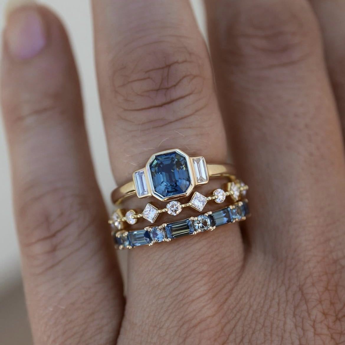 Alloy Inlaid Zircon Three-piece Ring Set