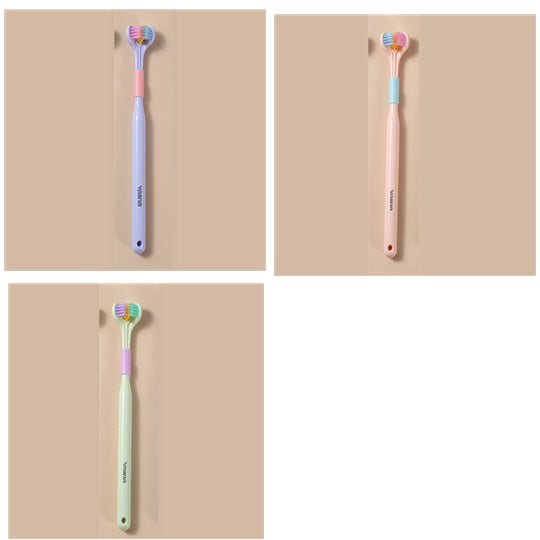 Three-Sided Macaron Soft Bristle Toothbrush – Deep Clean, Safe & Portable