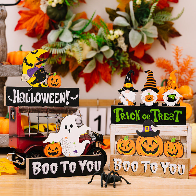 Halloween Decorations Ghost Festival Dwarf Pumpkin Wooden Decoration