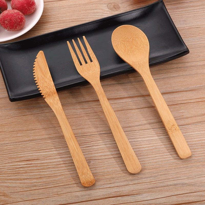 Biodegradable Bamboo Knife Fork Spoon Set 20 Cm Dining