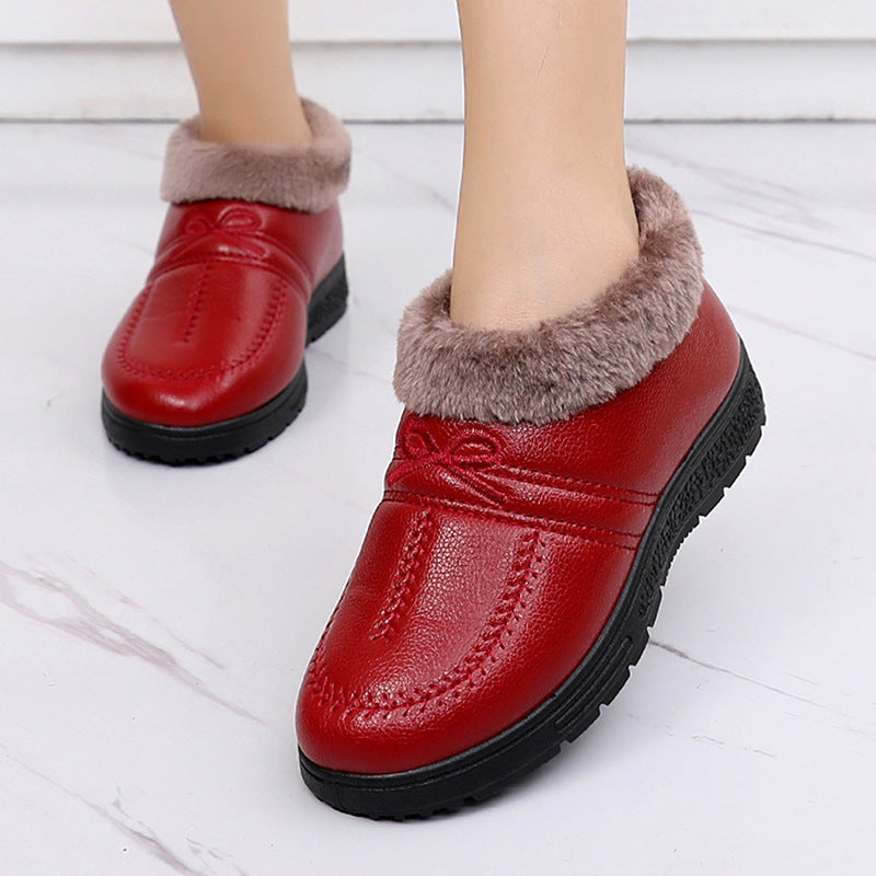 Women's Old Beijing Style Cloth Shoes Bowtie Fleece Lining
