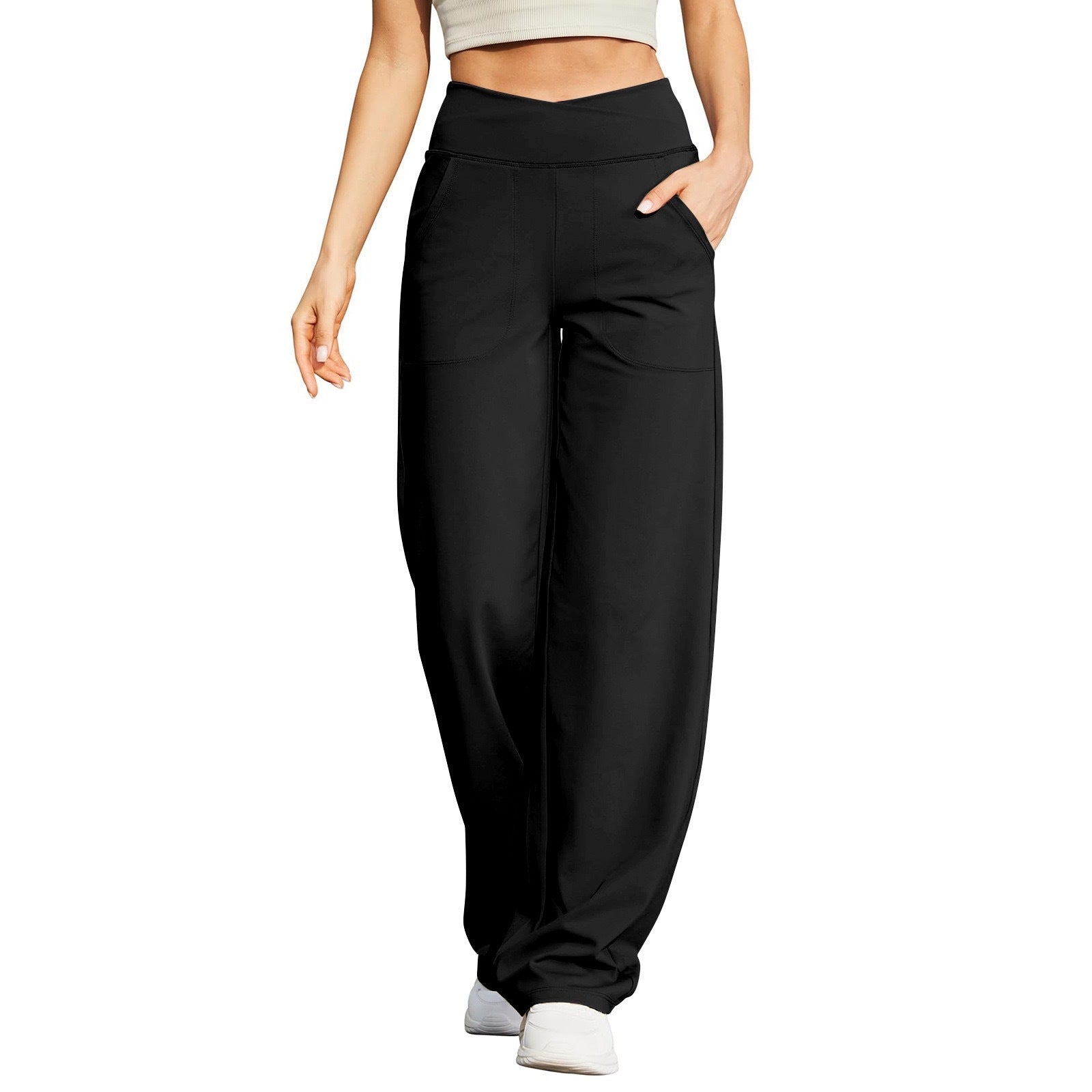 High Waist Black Straight-Leg Pants – Women’s Casual Korean Style Trousers