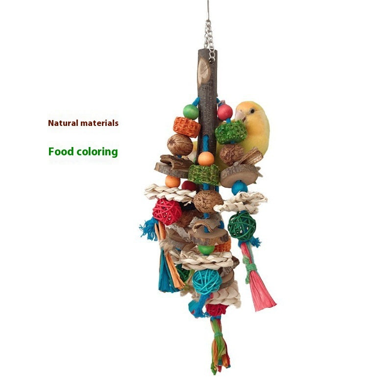 Parrot Natural Material Chewing Toy – Colorful String Combination for Stress Relief and Boredom Reduction