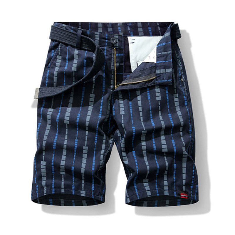 Men's Printed Cotton Loose Fit Casual Shorts Mid Waist
