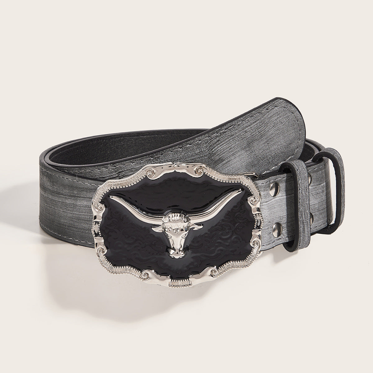 Retro Epoxy Cattle Head Buckle Belt