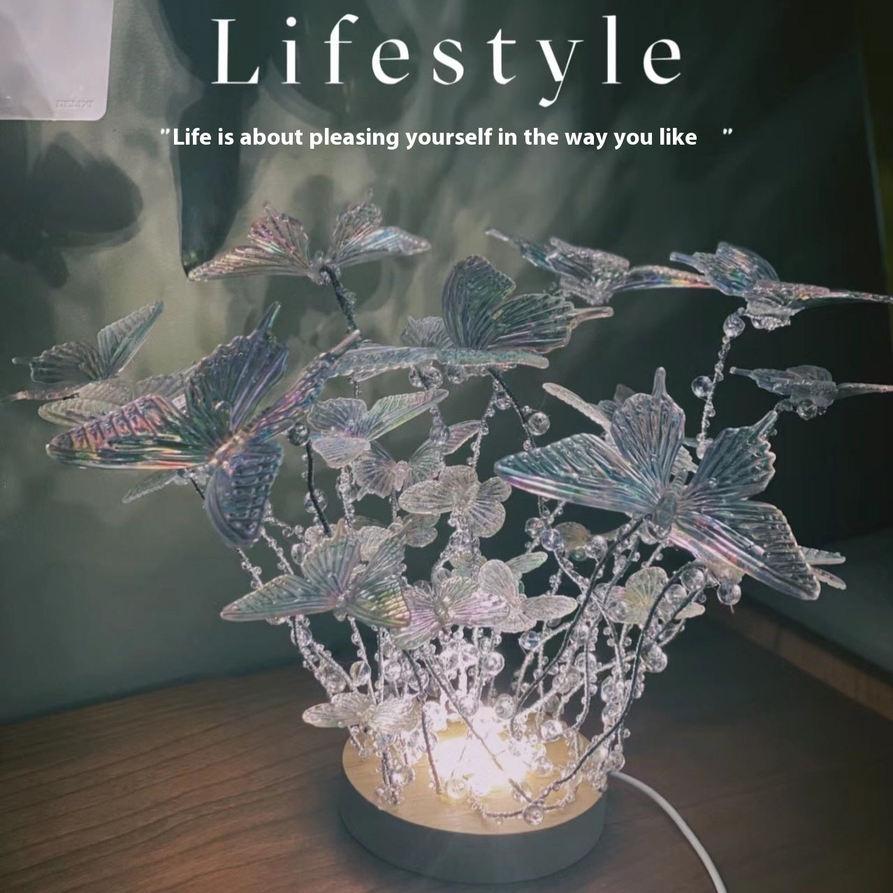Handmade Diy Butterfly Crystal Small Night Lamp Bedside Ambience Light