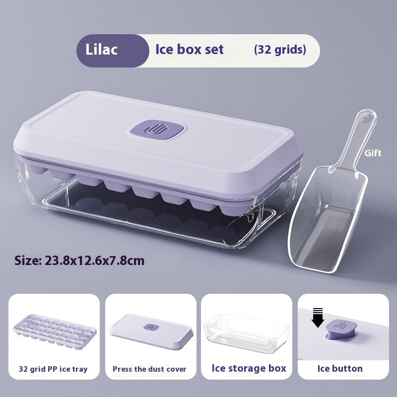 Silicone Ice Cube Tray 32 Grid With Lid Food Safe Spatula