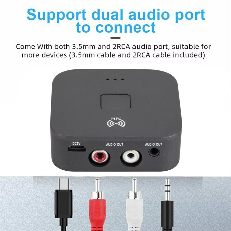 AUX Cinch Buchse Hifi Wireless Audio Adapter NFC Bluetooth 5.0 Empfanger 3.5mm