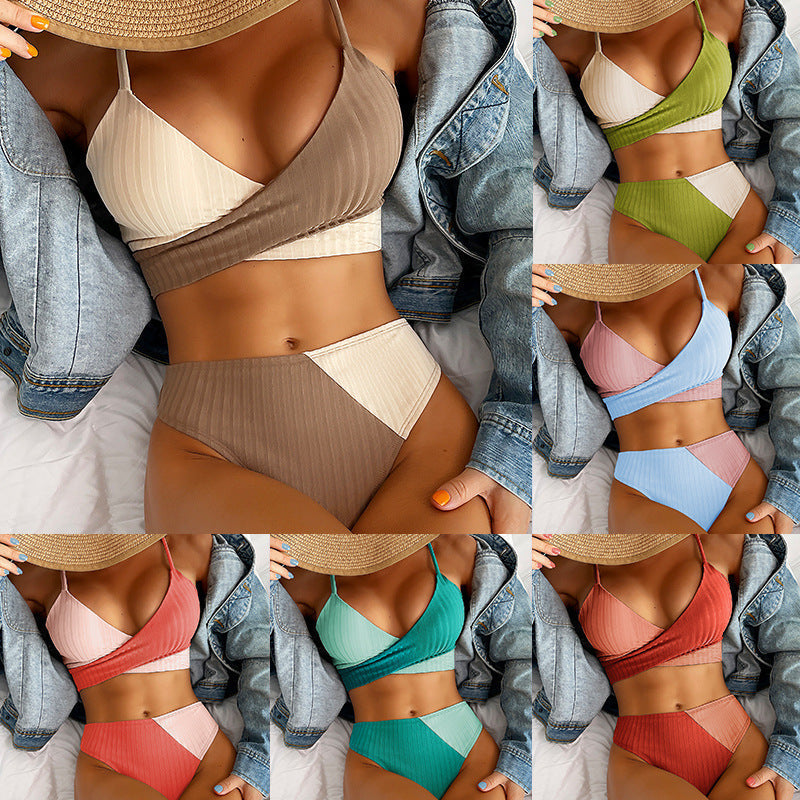 Women's Polyester High Waist Two-Piece Bikini Set Slim