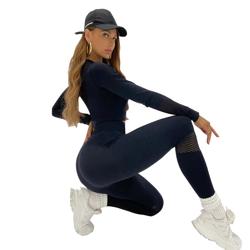 Women’s Seamless Long-Sleeve Top and High-Waist Leggings 2-Piece Set