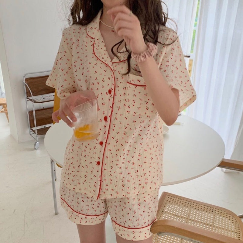Womens Polyester Floral Two Piece Korean Loungewear Relaxed