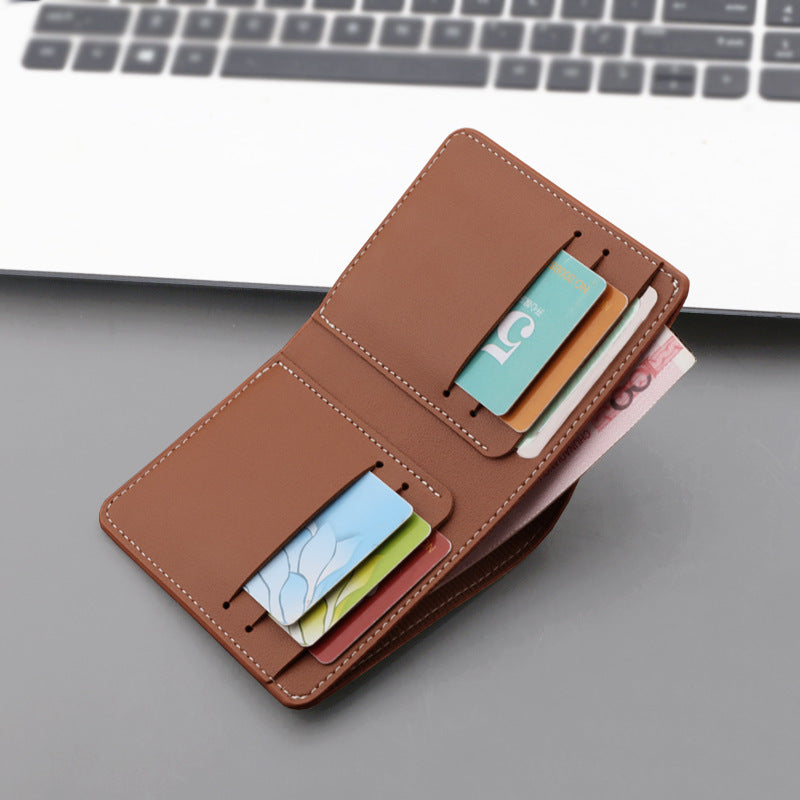 Men's Vertical Zippered Wallet PU Leather Slim Solid Color