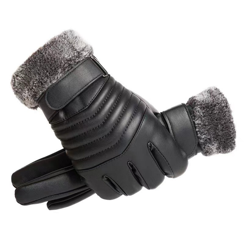 Men’s Winter Warm Artificial Leather Gloves – Thickened & All-Matching