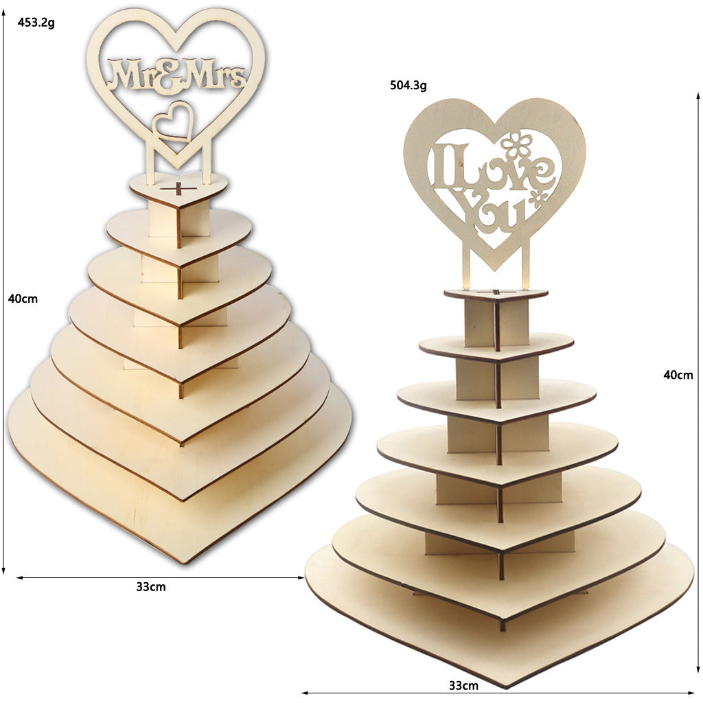 Wooden 7-layer Heart-shaped 3D Fork Wedding Party Chocolate Display