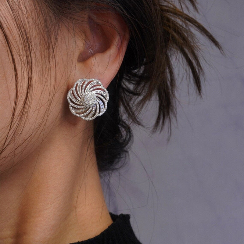 Geometric Line Flower Design Earrings Copper