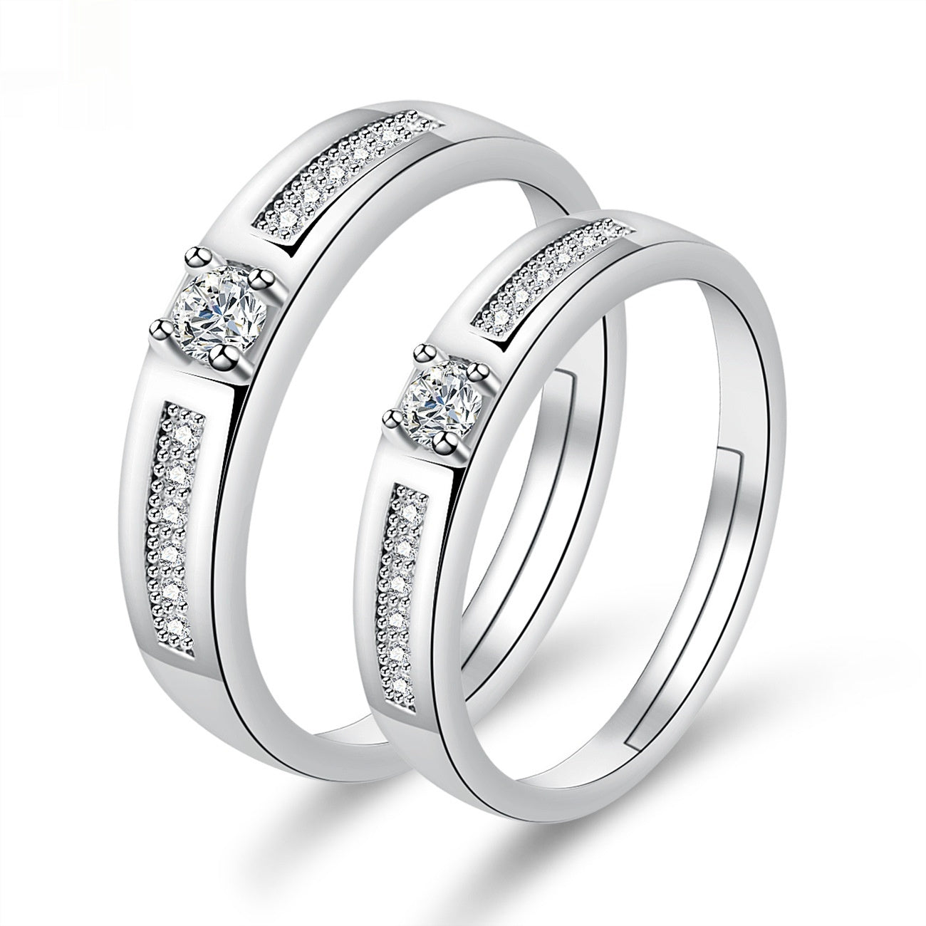 Elegant Crown-Shaped Moissanite Electroplated Copper Couple Rings Set