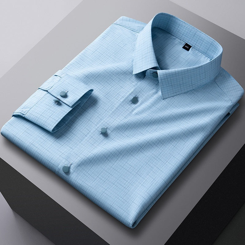 Bamboo Fiber Seamless Light Luxury Men's Striped Long Sleeve Shirt