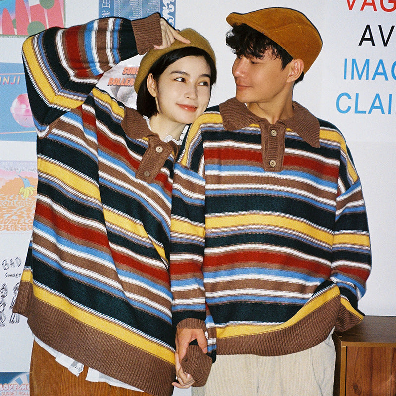 Fashion Rainbow Striped Sweater For Women