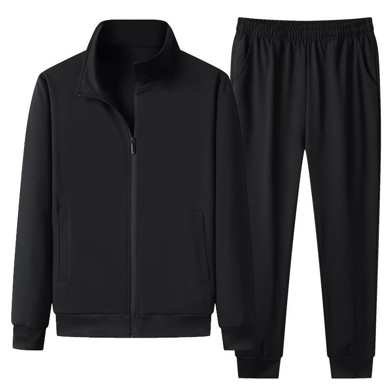 Men's Stand Collar Cardigan Coat Outerwear Casual Running Sportswear Two-piece Set