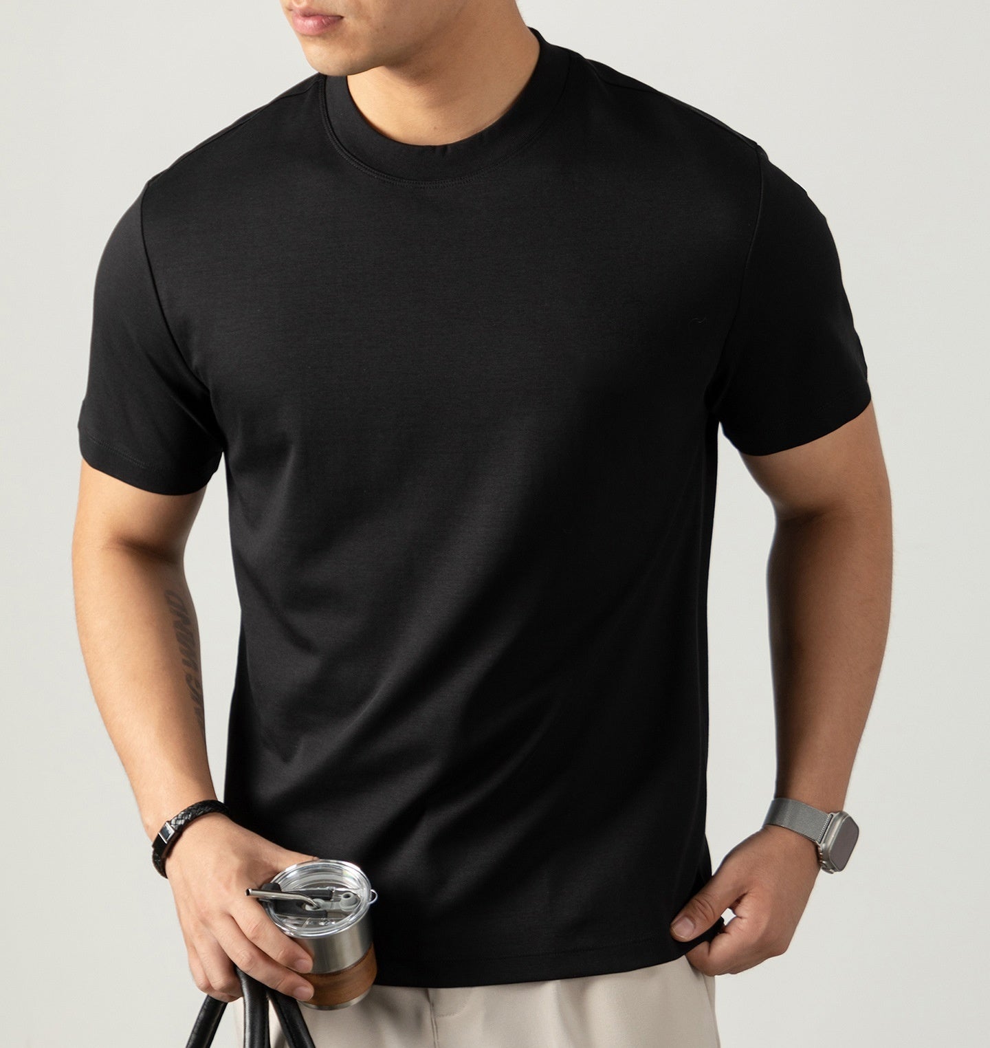 Men's Short Sleeve Mercerized Cotton T Shirt Loose Fit