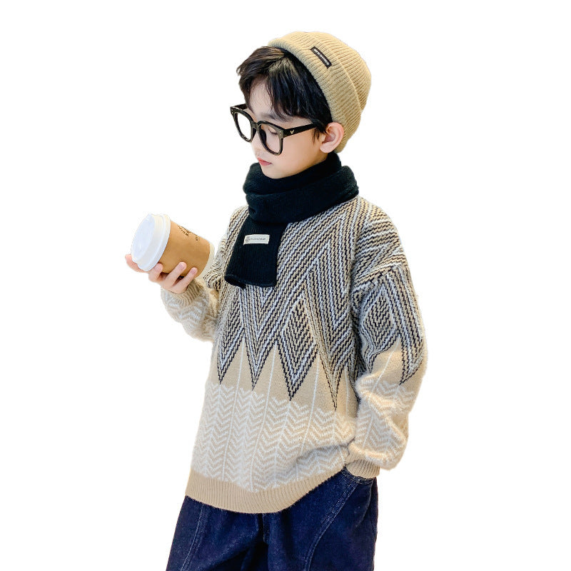 Korean Style Fluffy Winter Outfit Boys Cotton Blend